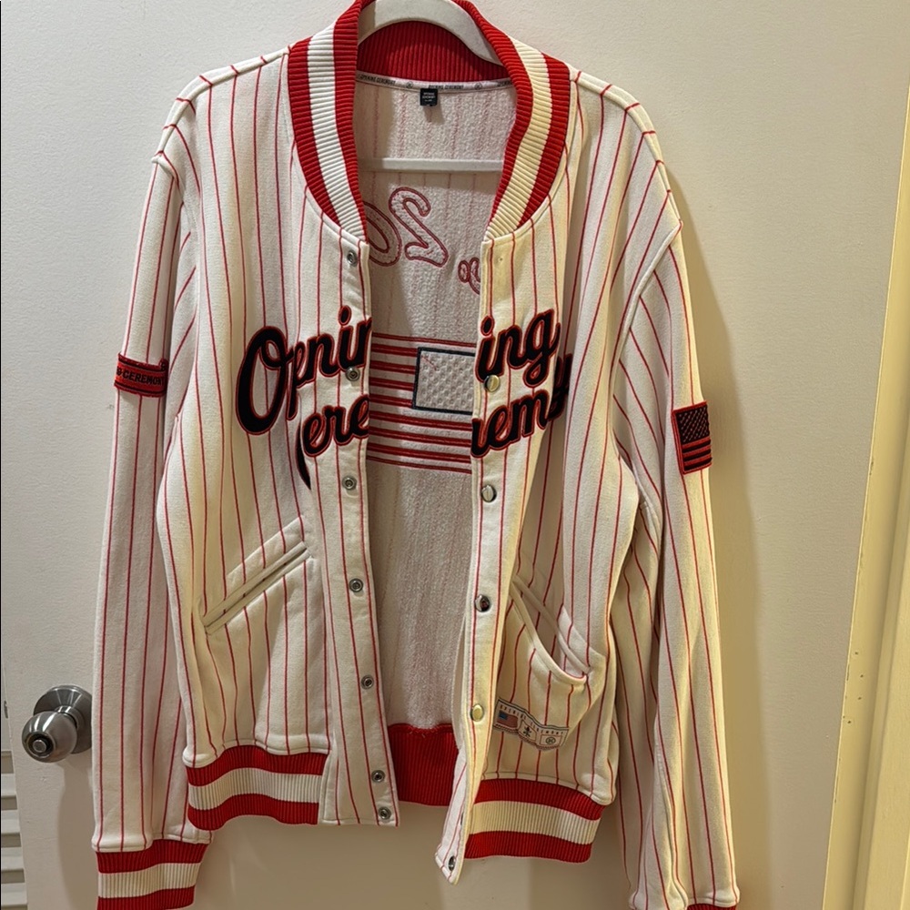 Striped Red and White Varsity Jacket